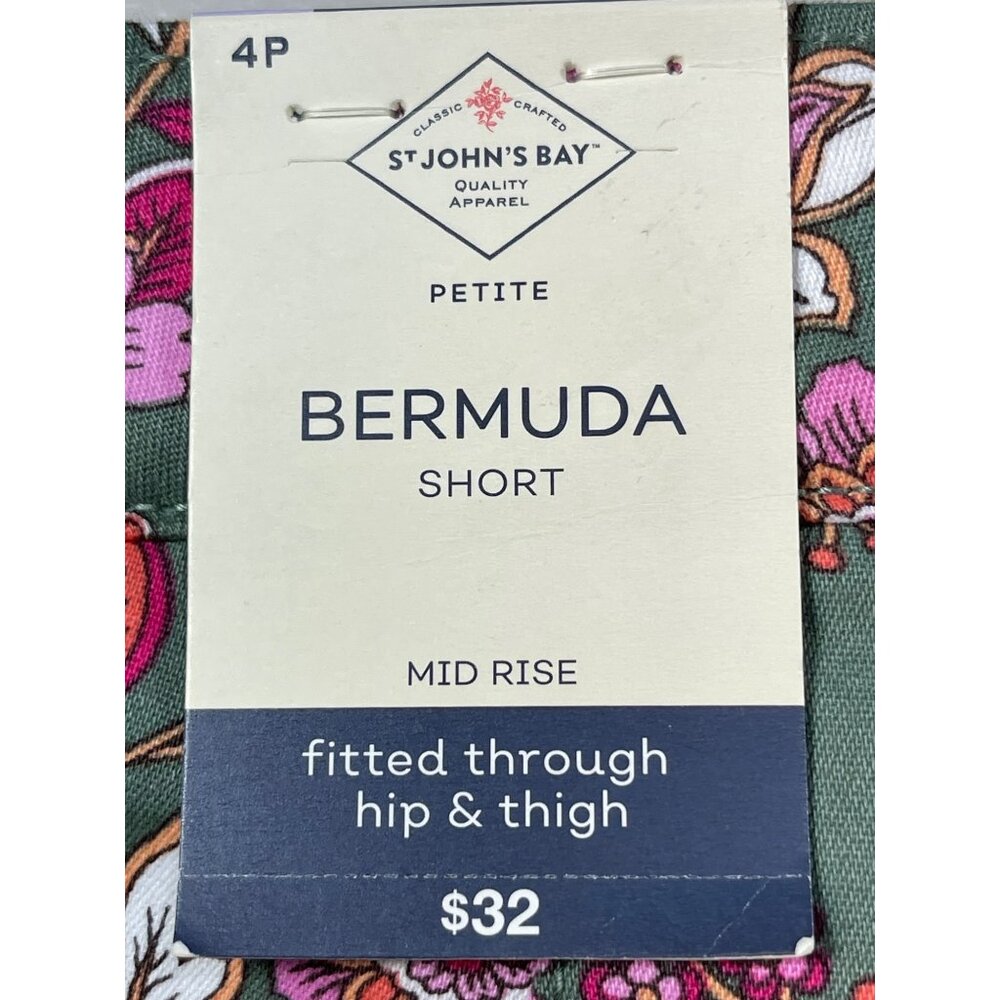 St John's Bay Womens Size 4P Bermuda Shorts Floral Green Secretly Slender Tummy - Picture 11 of 11